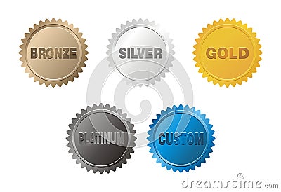 Bronze, silver, gold, platinum badge Stock Photo