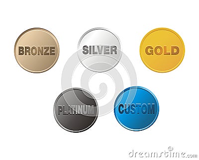 Bronze, silver, gold, platinum, custom coins Stock Photo