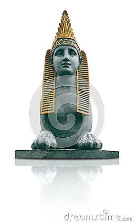 Bronze sphinx woman with golden crown in Egyptian style. Design element with clipping path Editorial Stock Photo