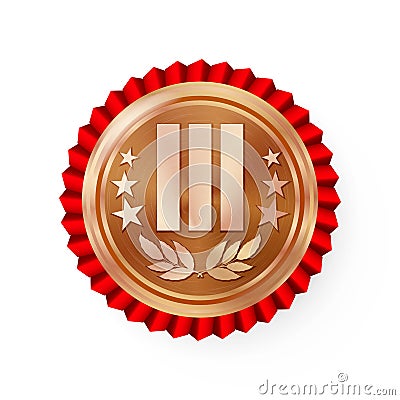 Bronze 3st Place Rosette, Badge, Medal Vector. Realistic Achievement With Third Placement. Round Championship Label With Red Roset Vector Illustration