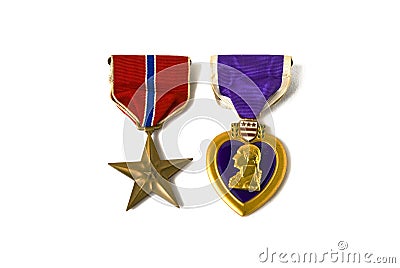 Bronze star and Purple heart medals Stock Photo