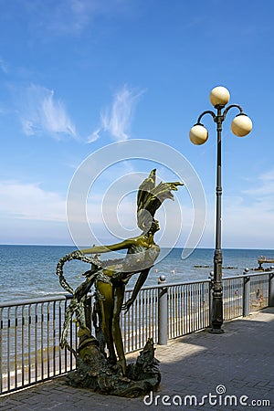 Bronze statue on the boardwalk of the resort town of Svetlogorsk Editorial Stock Photo