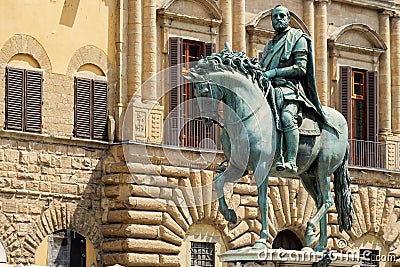 Statue of Cosimo I de Medici at Piazza della Signoria in Florence Stock Photo