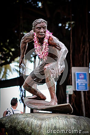 A Bronze statue of Duke Kahanamoku Editorial Stock Photo