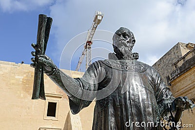 Bronze statue of Grand Master Jean de Vallette at La Valletta Editorial Stock Photo
