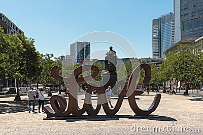 Bronze statue of Johann Wolfgang von Goethe in Frankfurt, Germany Editorial Stock Photo