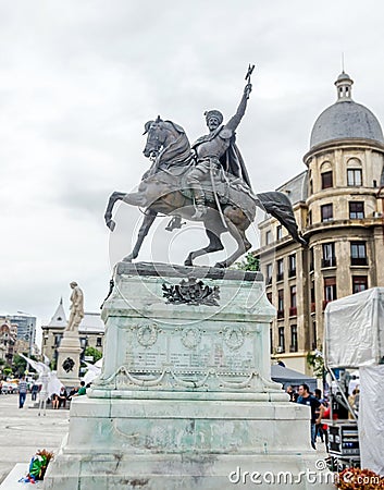 The Bronze statue of the king Mihai Viteazul Editorial Stock Photo