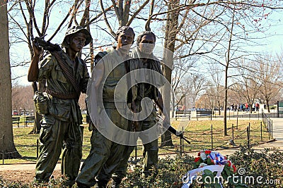Bronze statue known as 'The Three Soldiers',a compliment to the Vietnam Veterans Memorial,Washington,DC,2015 Editorial Stock Photo