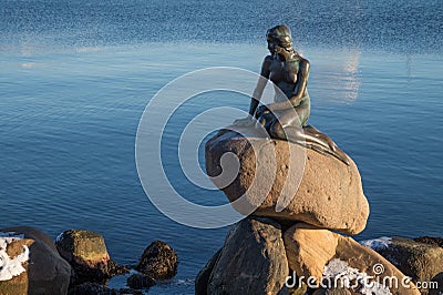 The bronze statue of the Little Mermaid, Copenhagen, Denmark Editorial Stock Photo