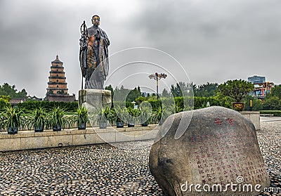 Bronze statue of master Xuanzangï¼ŒTang Monk Stock Photo