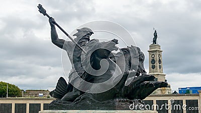 Bronze Statue of Neptune on Plymouth Naval Memorial Editorial Stock Photo