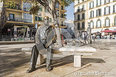 Bronze statue of Pablo Picasso at Mercy Square, Malaga, Andalucia, Spain Editorial Stock Photo
