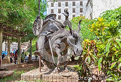 Bronze Statue of Sancho Panza on the donkey in Old Havana Editorial Stock Photo