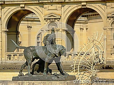 Statue of hunting dogs, detail of the Castle of chantilly, france Editorial Stock Photo