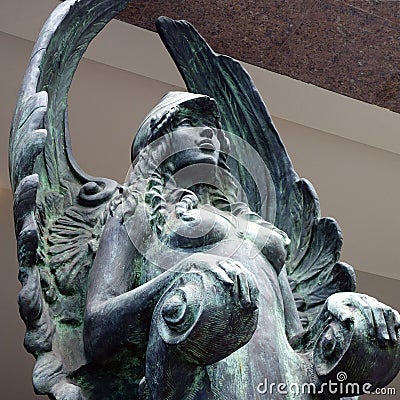 Bronze Statue, Winged Female Stock Photo