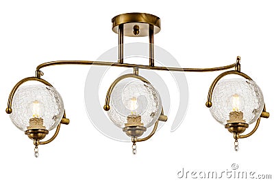 Bronze three-lamp chandelier with glass shades Stock Photo