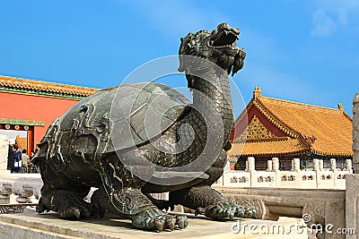 Bronze tortoise, Forbidden City, Beijing, China Editorial Stock Photo