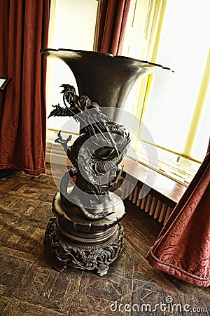Bronze Vase with Dragon at a Beautiful Country House near Leeds West Yorkshire that is not a National Trust Property Editorial Stock Photo