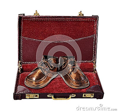 Bronzed Baby Shoes in Briefcase Stock Photo