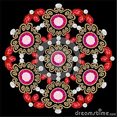 brooch jewelry, design element. Geometric vintage ornamental background. Vector Illustration