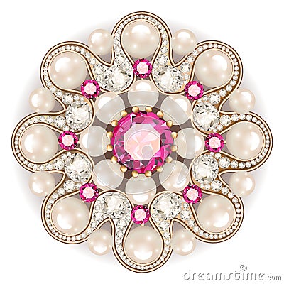 brooch jewelry, design element. pearl vintage ornamental Vector Illustration