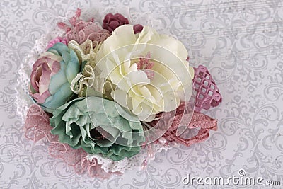 Brooch made of silk flowers Stock Photo