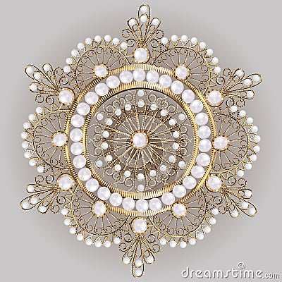 brooch pendant with and precious stones. Filigree Vector Illustration