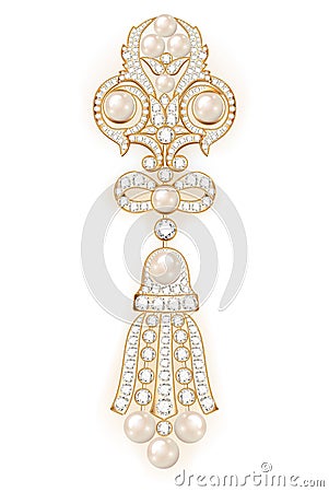 brooch pendant with and precious stones. Filigree Vector Illustration