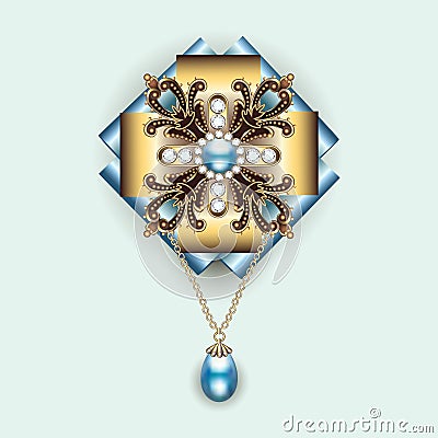 Brooch pendant vintage with jewels Vector Illustration