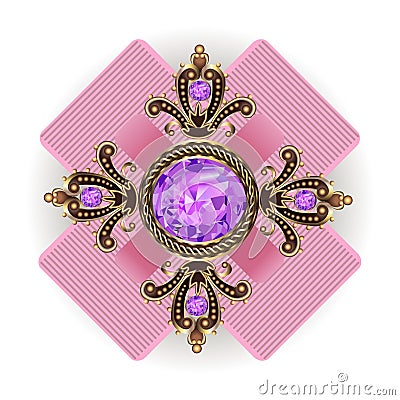 Brooch pendant vintage with jewels Vector Illustration