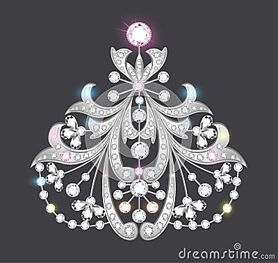 brooch with and precious stones. Filigree victori Vector Illustration