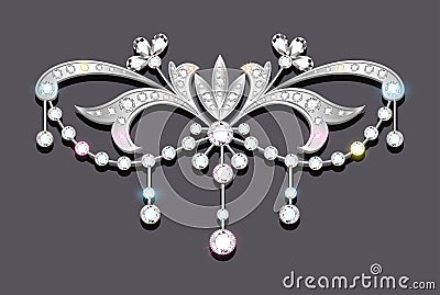 brooch with precious stones. Filigree victorian je Vector Illustration