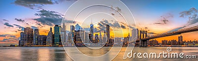 Brooklyn bridge and downtown New York City in beautiful sunset Stock Photo