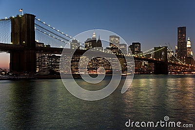 Brooklyn Bridge at dusk Stock Photo