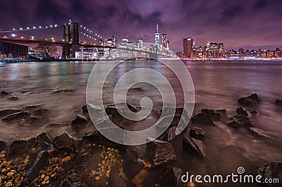 Brooklyn Bridge at sunset NYC Stock Photo