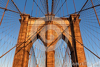 Brooklyn Bridge in New York City at sunset Stock Photo