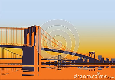 Brooklyn Bridge panorama in the morning sunrise New York City Vector Illustration