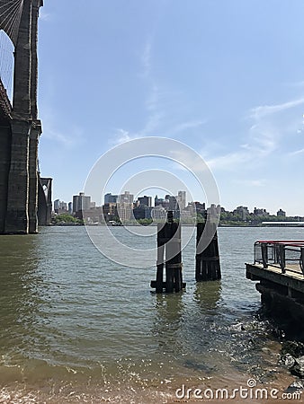 Brooklyn bridge summer view of Manhattan Stock Photo