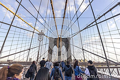 Brooklyn bridge with tourists Editorial Stock Photo