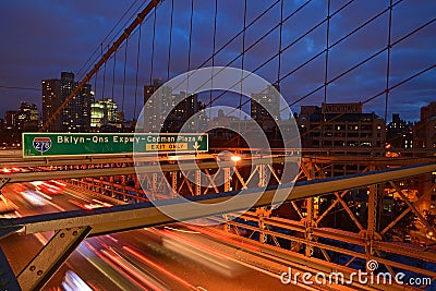 Brooklyn Bridge at Twilight with dramatic cloud Editorial Stock Photo