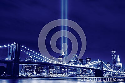 Brooklyn Brigde and the Towers of Lights Editorial Stock Photo