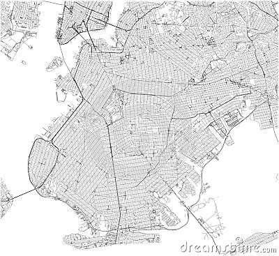 Brooklyn map, New York city, streets and district. Usa Vector Illustration