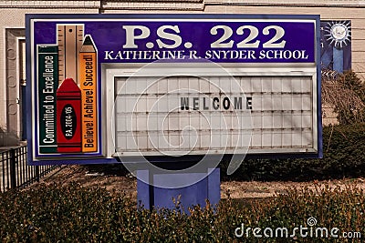 Elementary school in Brooklyn, NY. wishing students and parents Happy Holidays and Stay Safe and Healthy Editorial Stock Photo