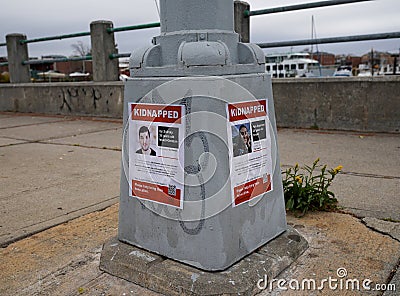 Posters in Brooklyn, New York showing kidnapped Israelis after the attack of Hamas on October 7, 2023 Editorial Stock Photo