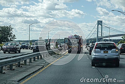 FDNY Engine Company 253 at car crush scene at Belt Parkway in Brooklyn, NY Editorial Stock Photo