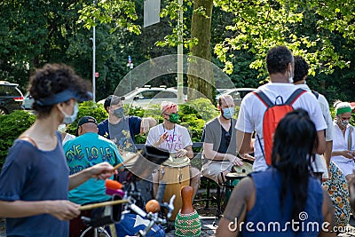 Peaceful protest at Grand army Plaza. Drum circle Editorial Stock Photo