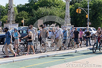 Peaceful protest at Grand army Plaza. Protesters holding signs Editorial Stock Photo