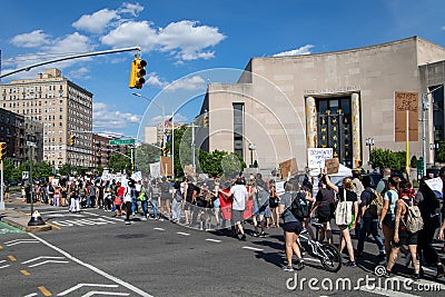 Peaceful protest at Grand army Plaza. Protesters holding signs Editorial Stock Photo