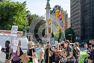 Peaceful protest at Grand army Plaza. Protesters holding signs Editorial Stock Photo