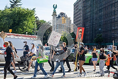 Peaceful protest at Grand army Plaza. Protesters holding signs Editorial Stock Photo